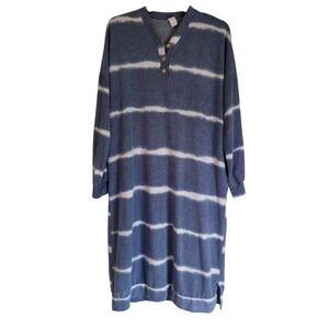 Oh So Modest Blue White Dress Pockets V-Neck Long Sleeves Stripe Womens Plus 2X